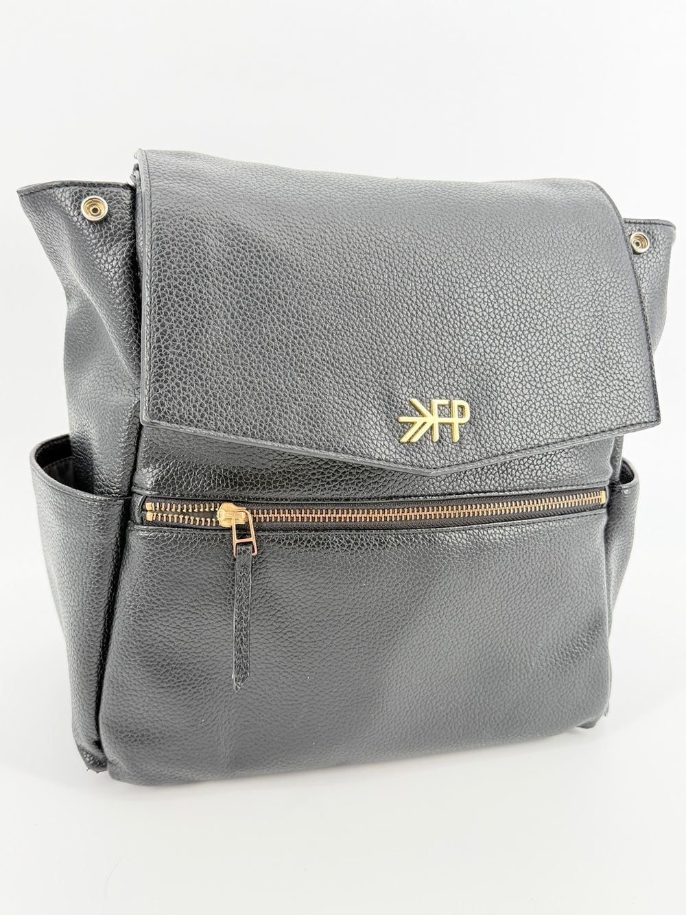 Freshly Picked Classic Diaper Backpack bag Black vegan pebbled leather large